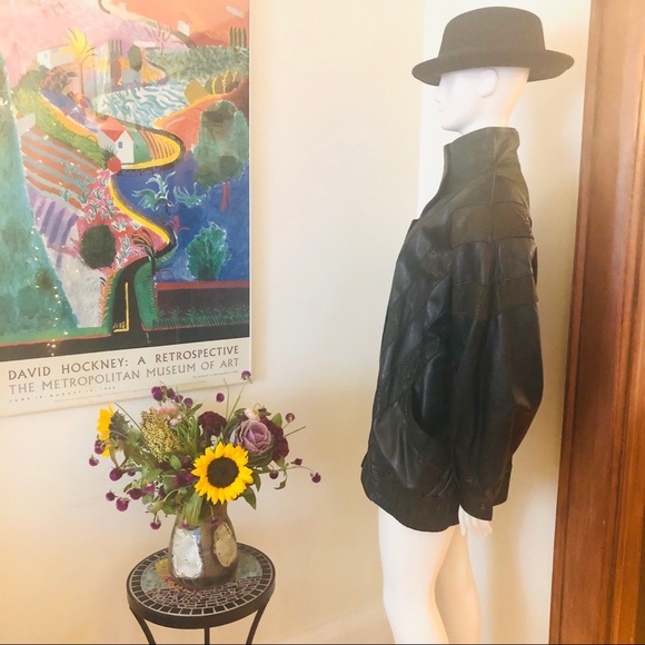 Vintage 80s leather deep green cocoon jacket - Picture 5 of 16